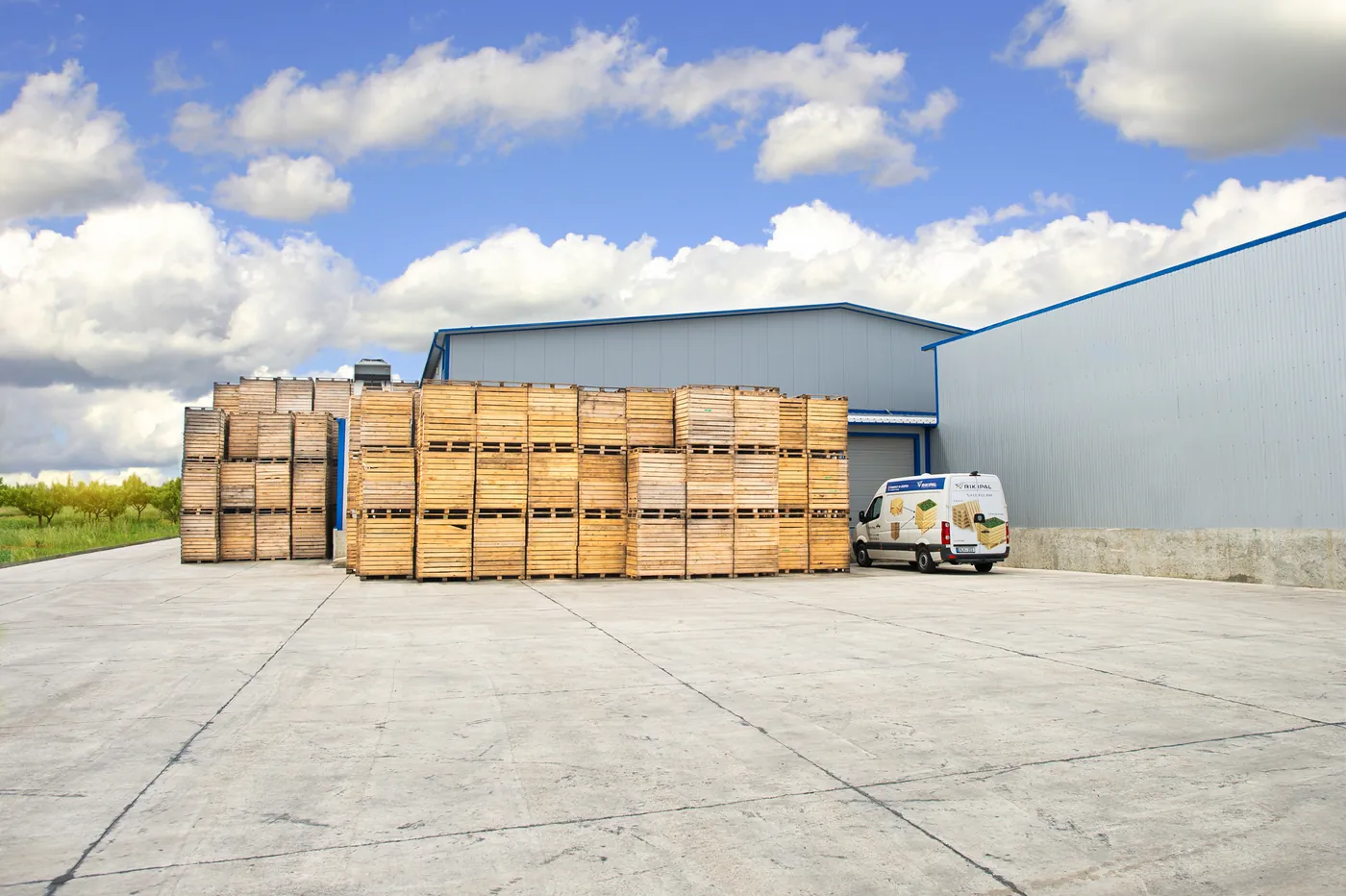 Stive de containere din lemn pe platforma betonată RIKIPAL